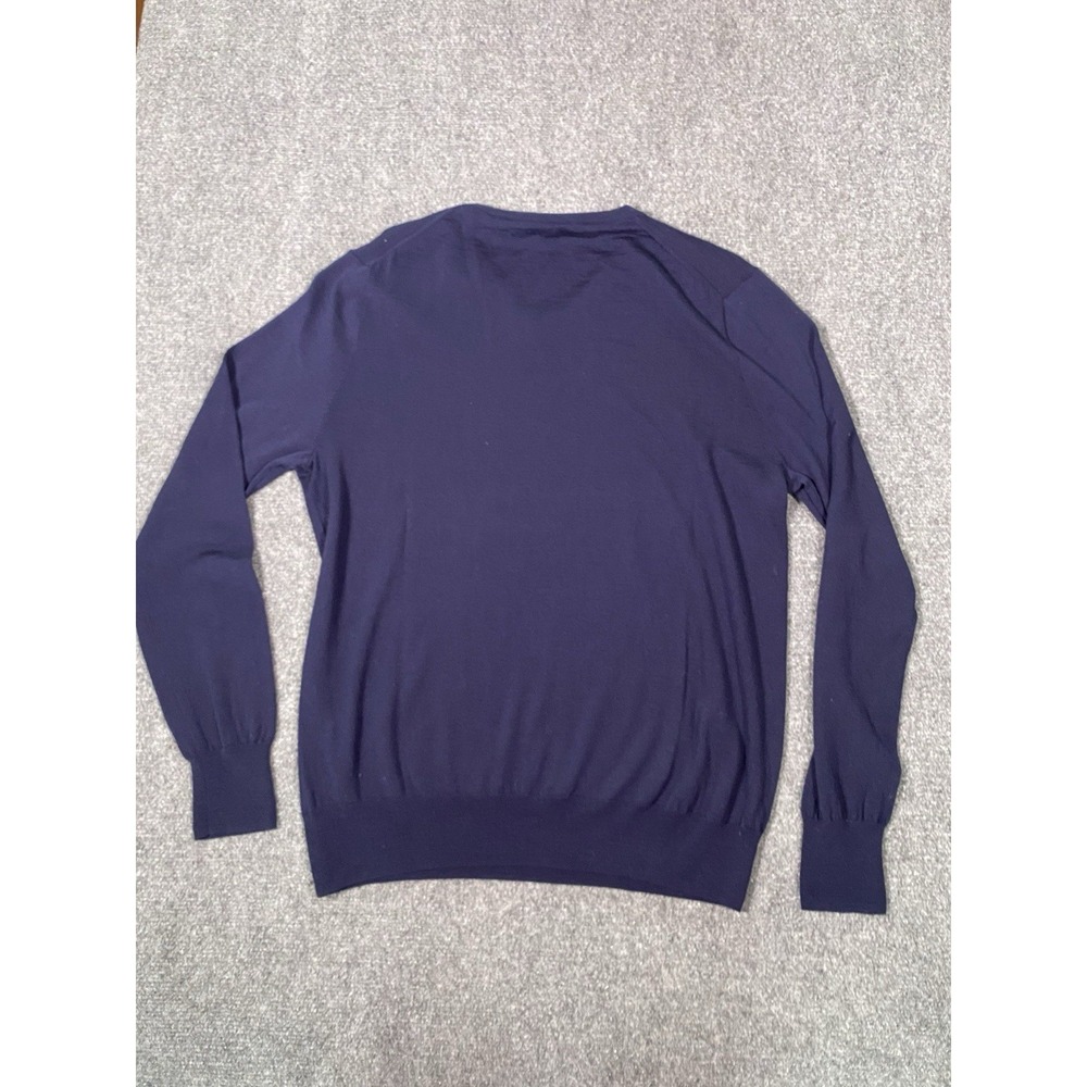 J Crew V-neck Sweater Mens L Preppy Blue 100% Merino Wool Lightweight Casual - Picture 7 of 7